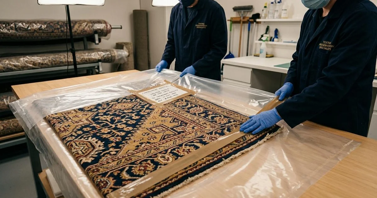 Infested rug being sealed and isolated for treatment